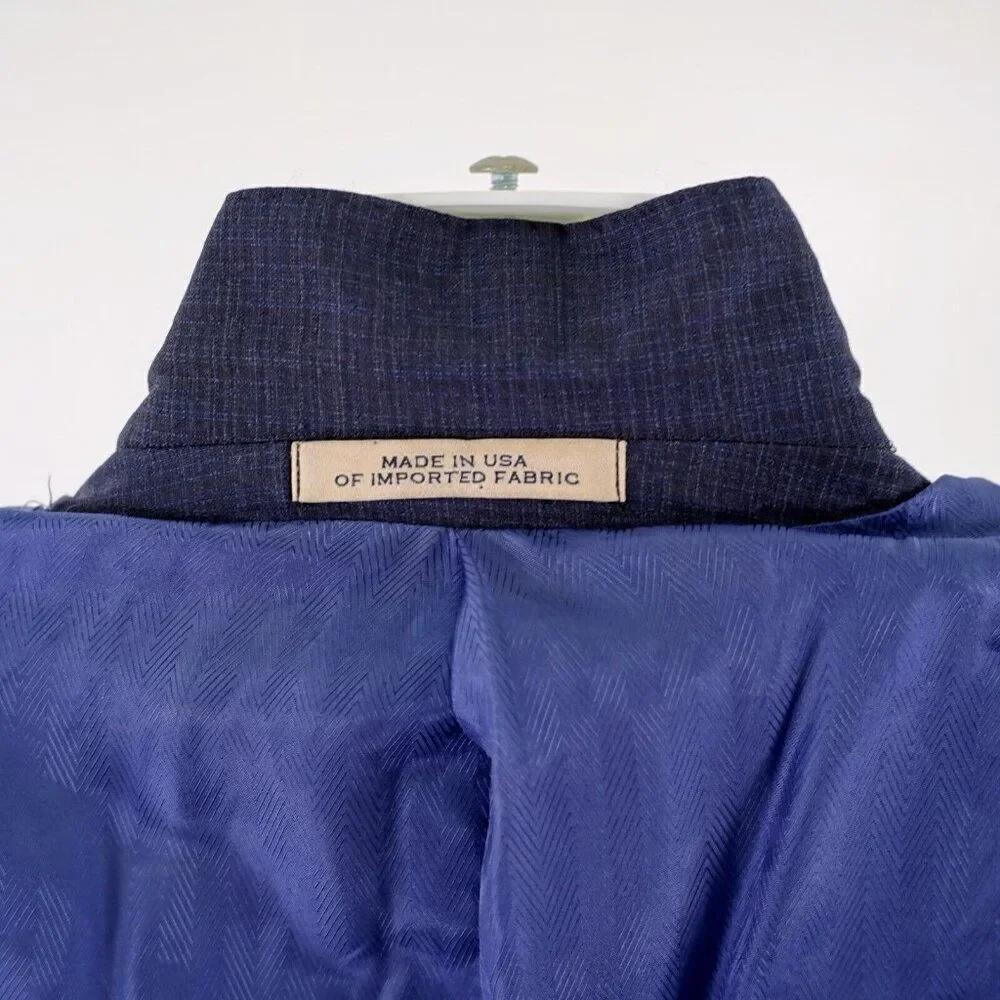 Joseph Abboud Reda‎ Super 110s Wool Blue Check 40R 2 Button Sport Coat Tag 42L